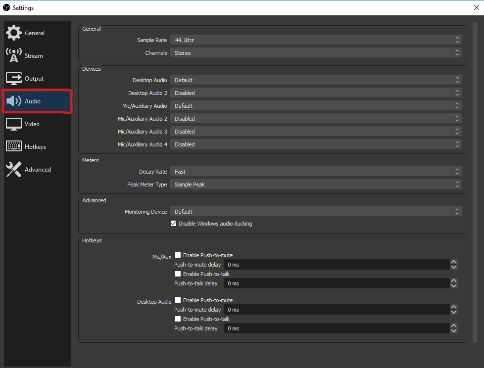 OBS Audio Settings