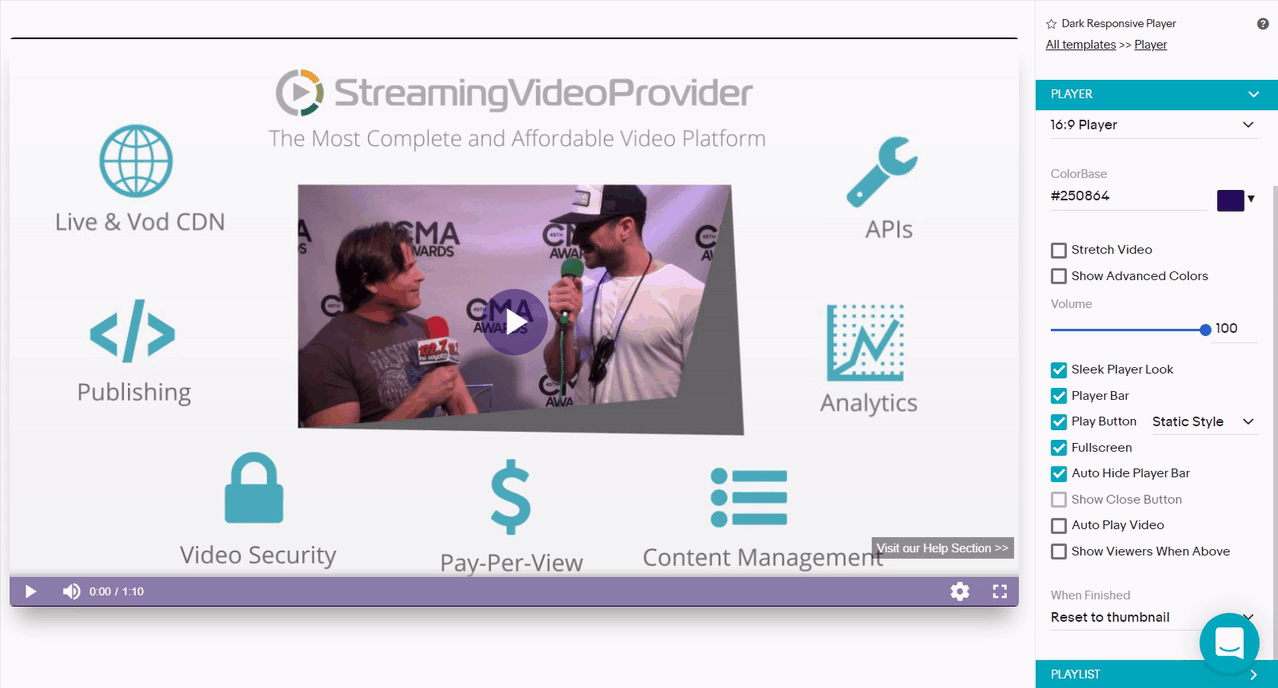 On/Off/Pulsing Play Button HTML5 Video Player